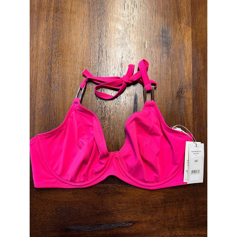 Miss Mandalay Boudoir Beach Bikini Top Hot Pink Underwire Halter 36F MS145PNK